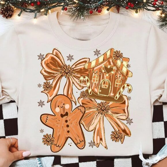 Tops - Christmas Graphic Tee, Christmas Bow Shirt , Christmas House Tee